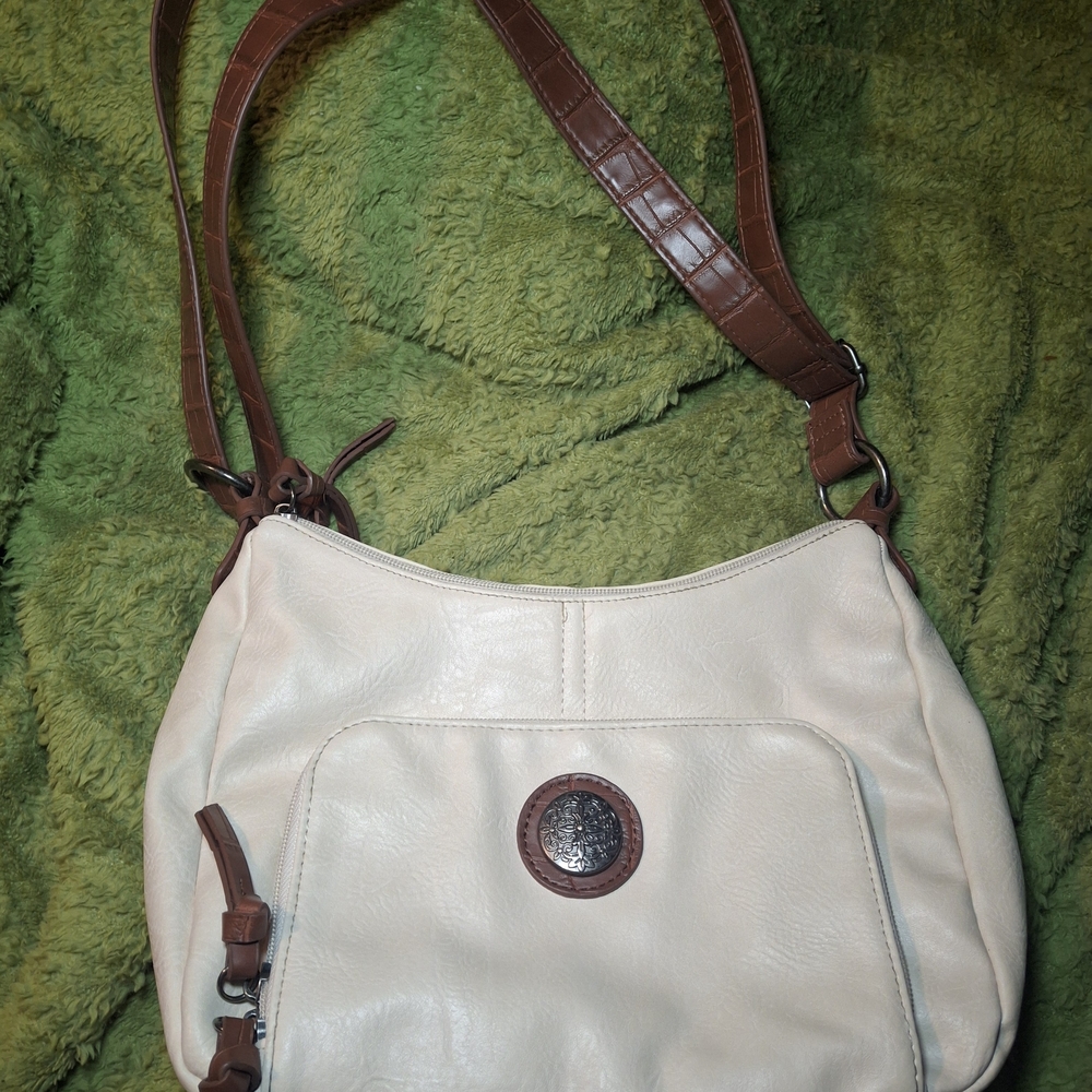 Cream and Brown Women's Bag